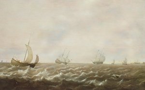 Navires de guerre néerlandais et autres navires au large de la côte, 17e siècle